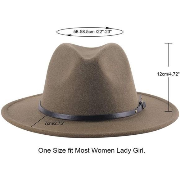Lanzom Womens Classic Wide Brim Floppy Panama Hat Belt Buckle Wool Fedora Hat main image 5